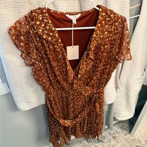 LC Lauren Conrad Rust Floral Wrap Blouse